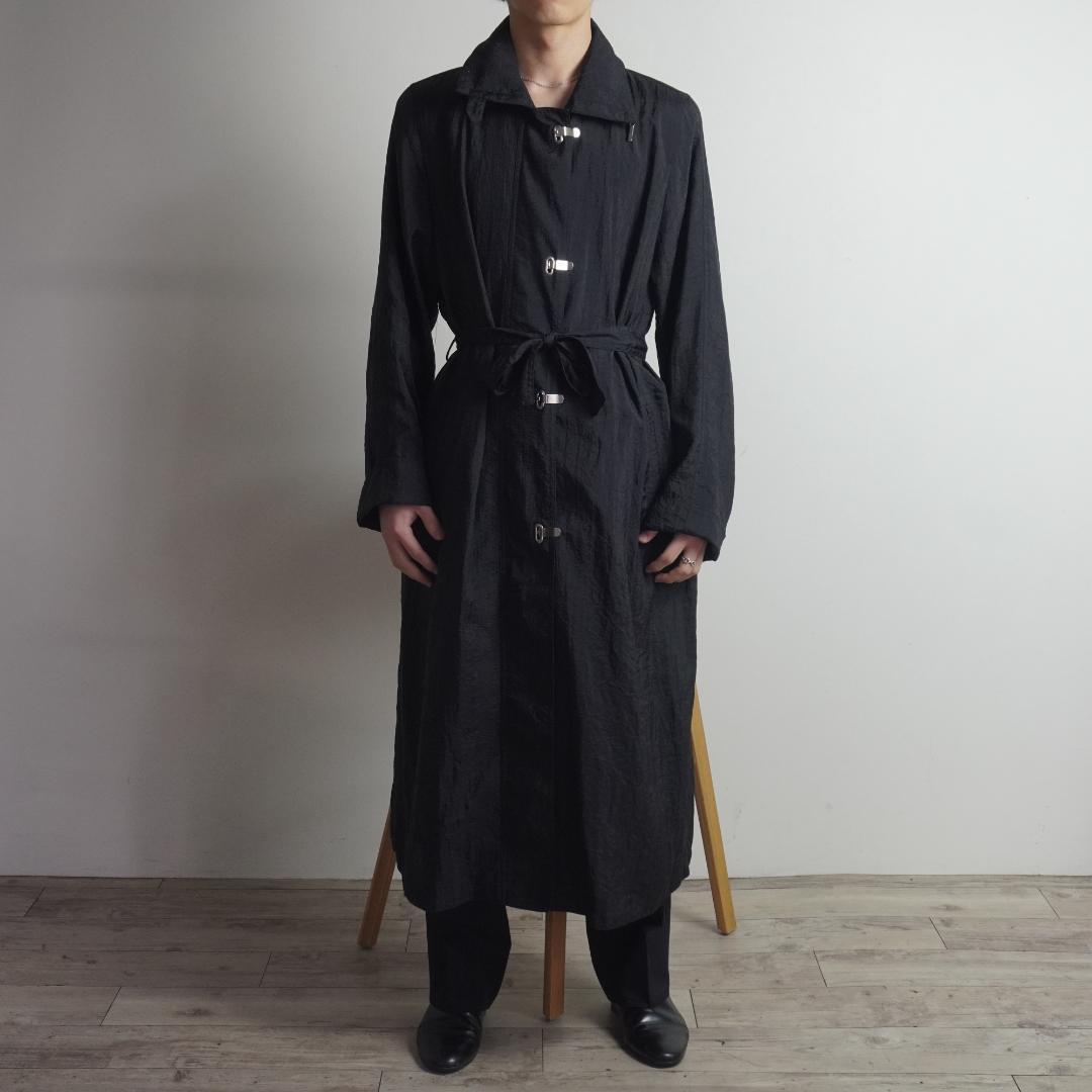 古着 ロングステンカラーコート ベルト 黒 ブラック シンプル
