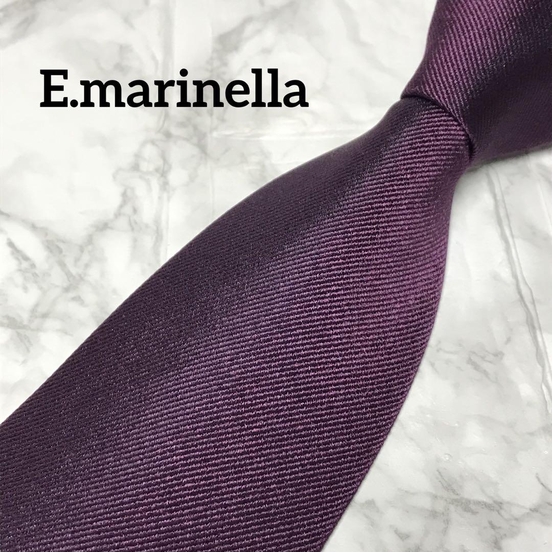 【美品】E. Marinella パープル ストライプ ネクタイ E.marinella マリネッラ ネクタイ ソリッドタイ パープル (E