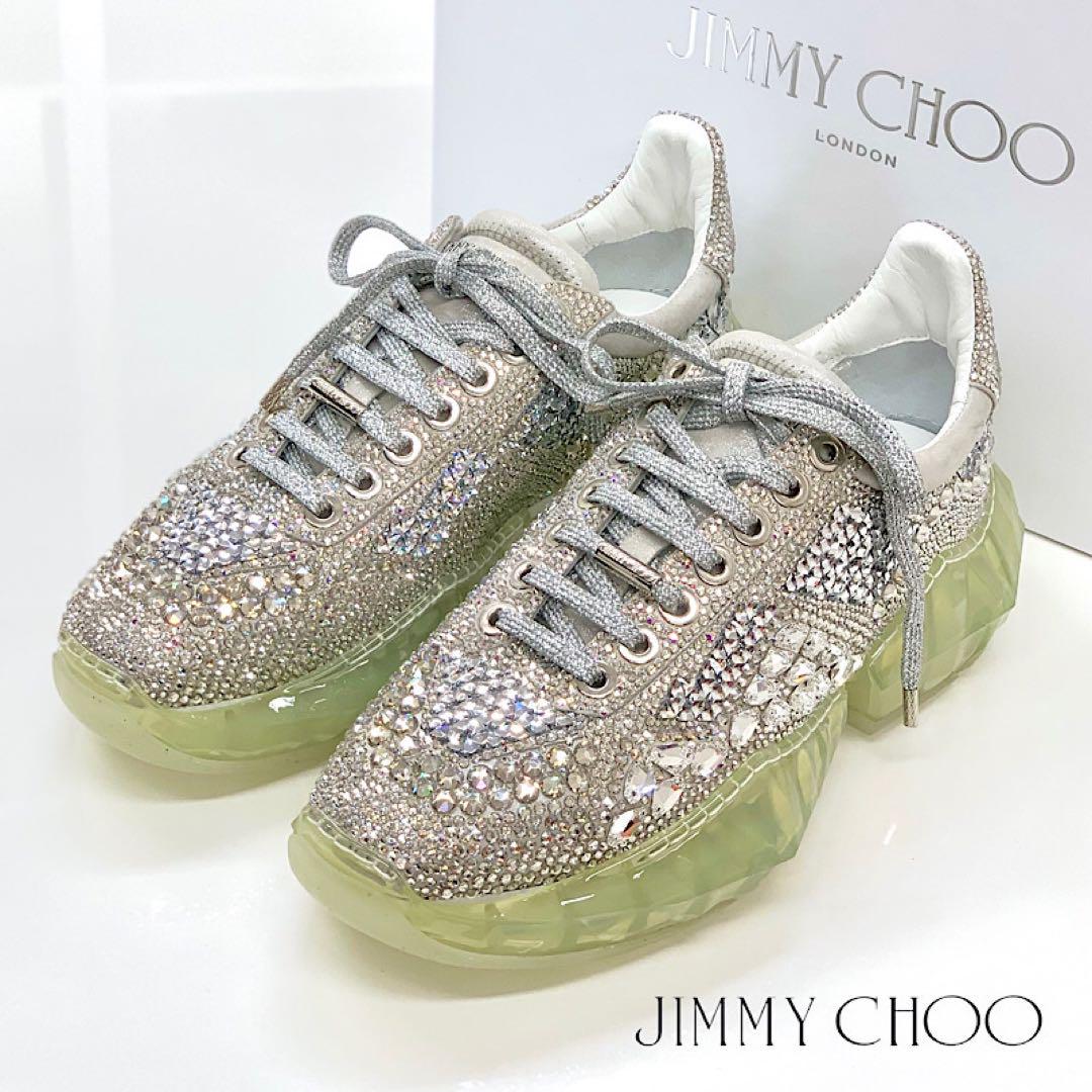 JIMMY CHOO ジミーチュウ　24.5cm 未使用 ジミーチュウ ダイヤモンド スワロフスキー ロゴ