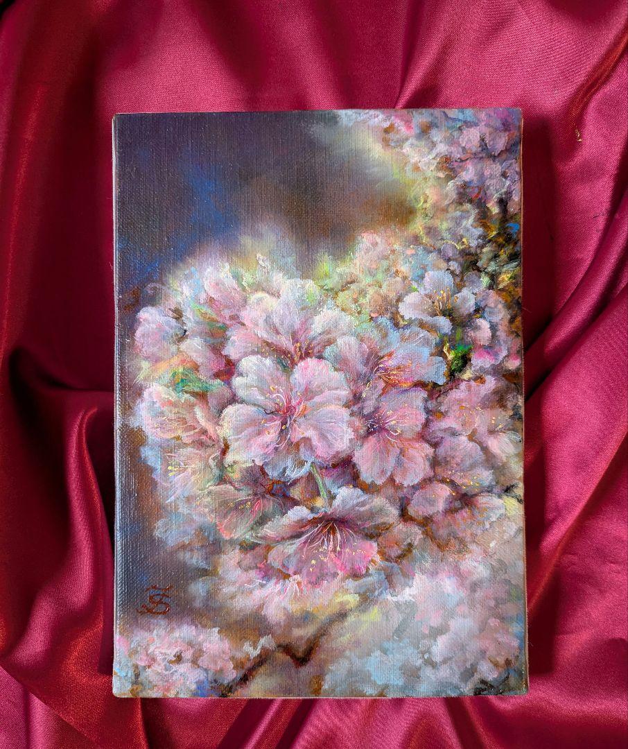 「光を纏う河津桜」SMキャンバス　桜風景画　画家painterTMK本人出品真筆 光を纏う河津桜」SMキャンバス 桜風景画 画家painterTMK本人出品