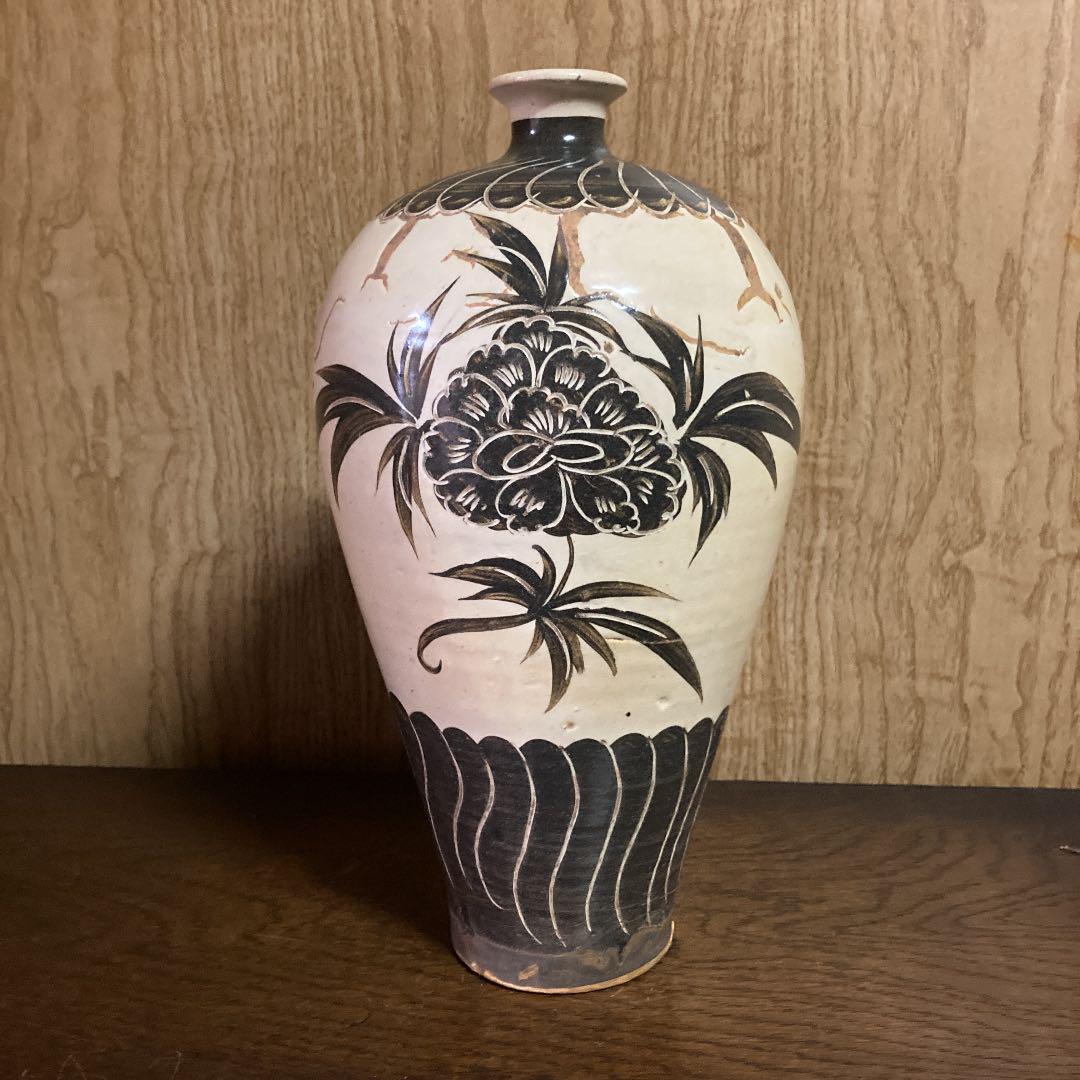 中国　磁州窯　鉄絵　花文　梅瓶　C　R3486B 中国 磁州窯 鉄絵 花文 梅瓶 C R3486B