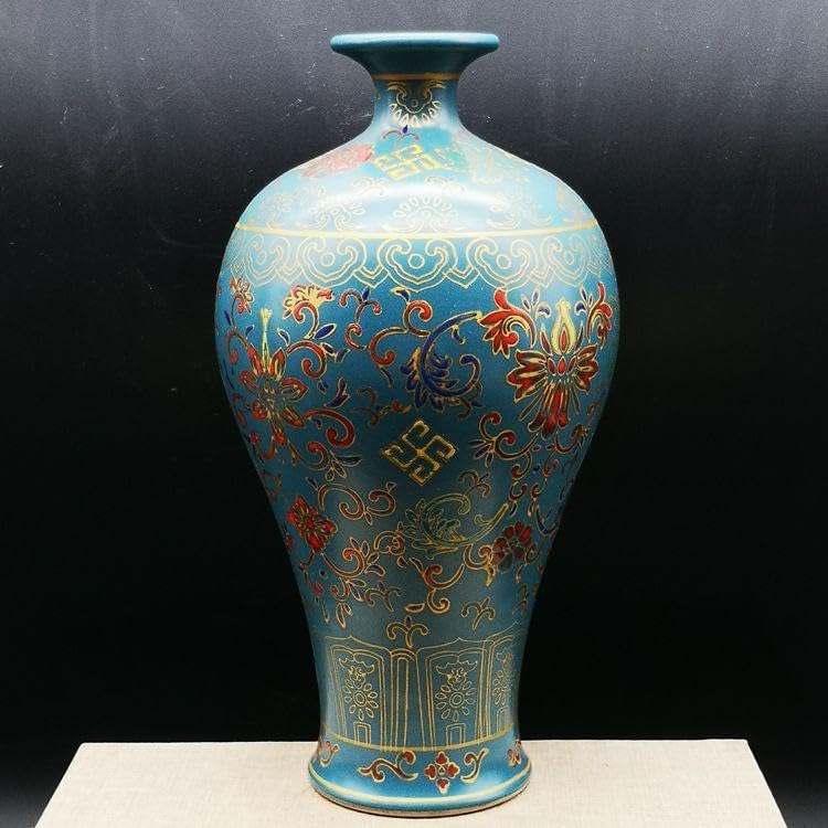藍釉琺瑯彩梅瓶 工芸品 陶磁器 装飾品 花瓶 花器 美術品 置物
