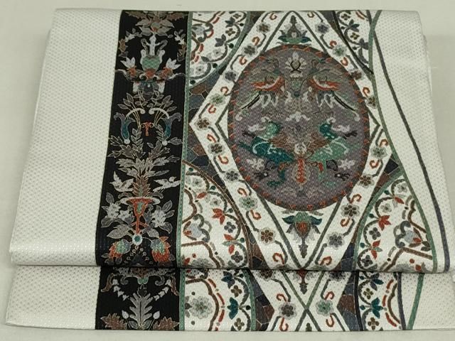 平和屋着物○全通柄袋帯 鳥獣花間道 正絹 逸品 DAAT0244ob