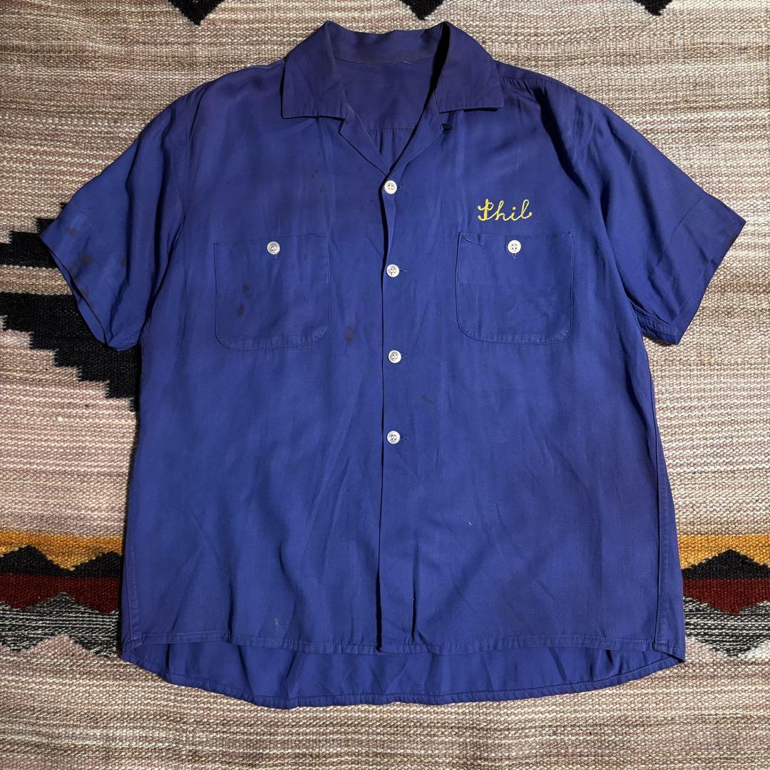 50s 60s レーヨン ボーリングシャツ ヴィンテージ 開襟 レーヨン