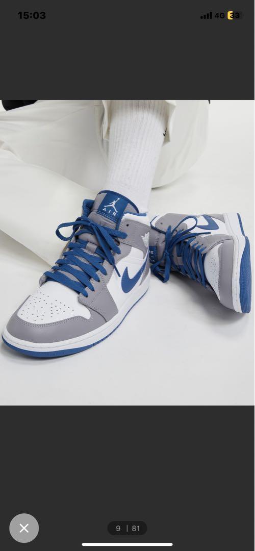 靴 NIKE Air Jordan 1 mid true blue 27cm Nike Air Jordan 1 Mid 'True Blue' Cement Grey White DQ8426