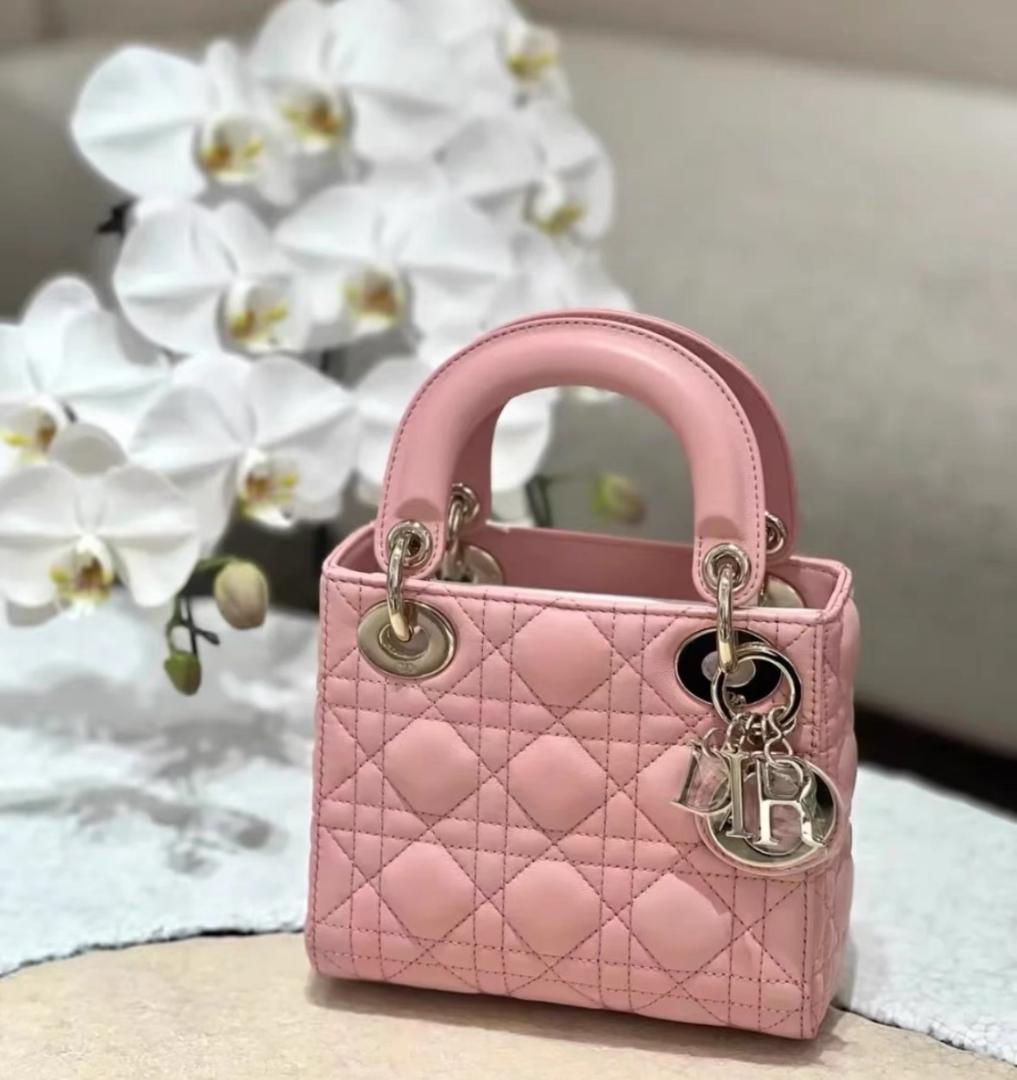 希少 lady dior ピンク ハンドバッグ ピンク系 Dior LADY DIOR(ディオール レディ ディオール